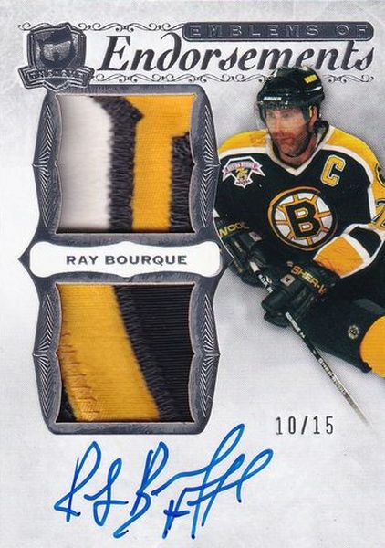 AUTO patch karta RAY BOURQUE 21-22 UD The CUP Emblems of Endorsements /15